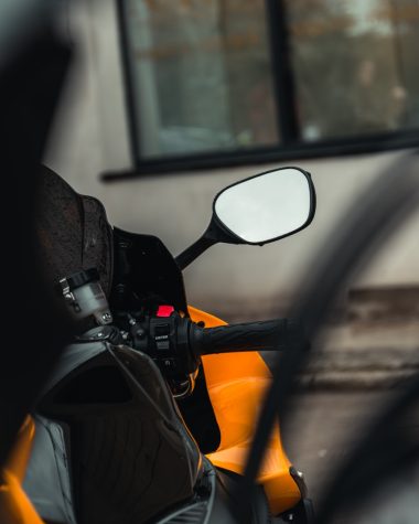 a close up of the side mirror of a motorcycle